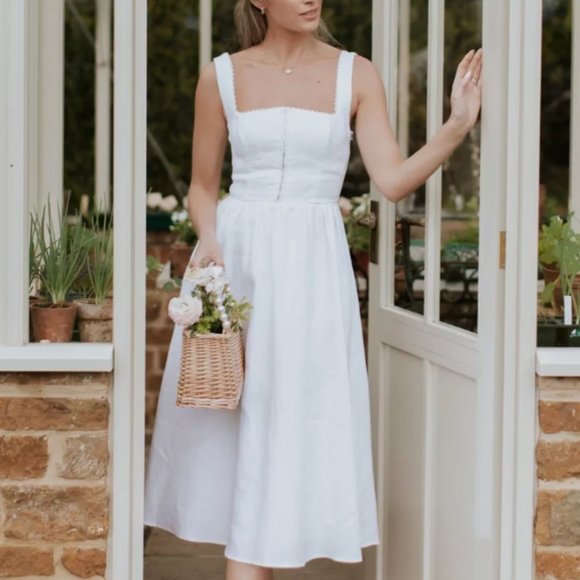 Reformation Tagliatelle Linen Dress Sz6 White - Picture 5 of 12